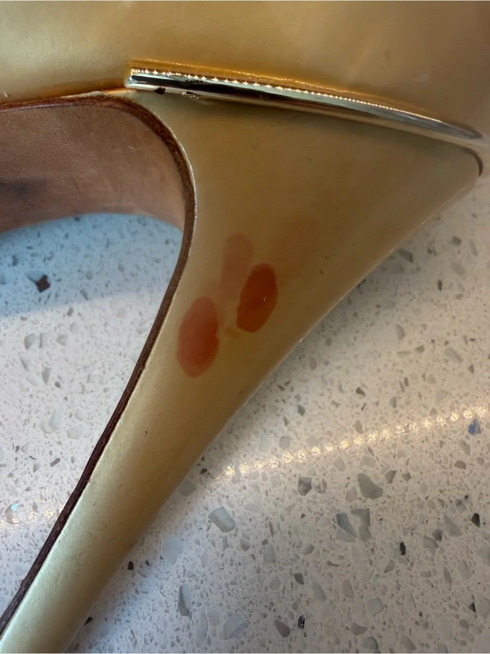 Name Your Price. CHANEL Gold Patent Leather Heels with CC Logo